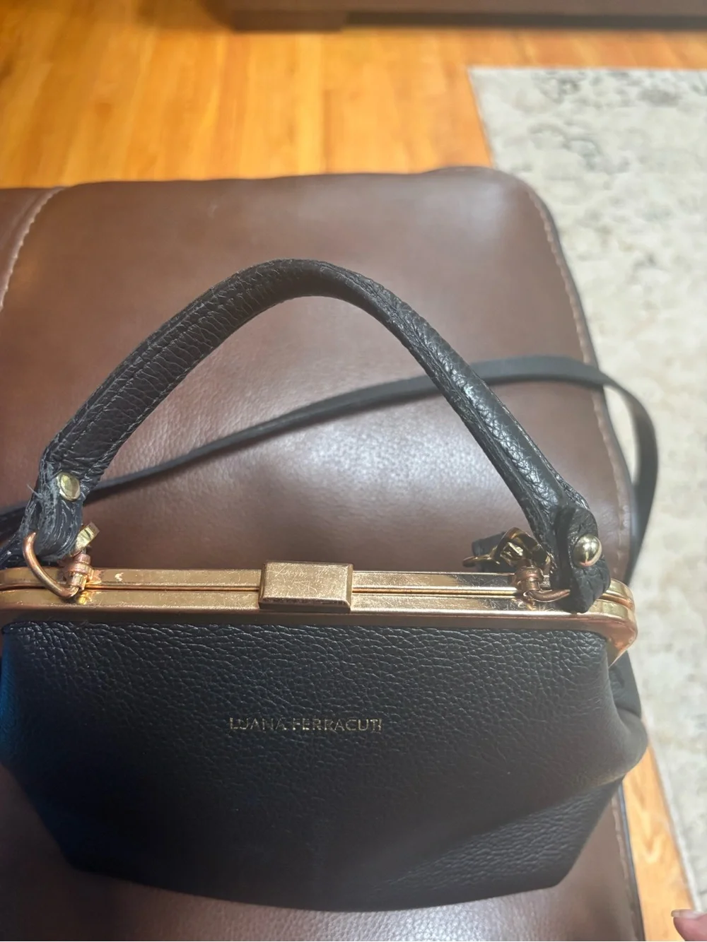 Luana Ferracuti Made in Italy Black Leather Doctor Bag/Gold Frame Satchel